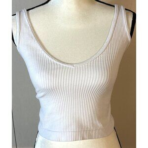 Aura White Ribbed Tank Crop Top Size M Stretchy Nylon Spandex Blend Edgy Preppy